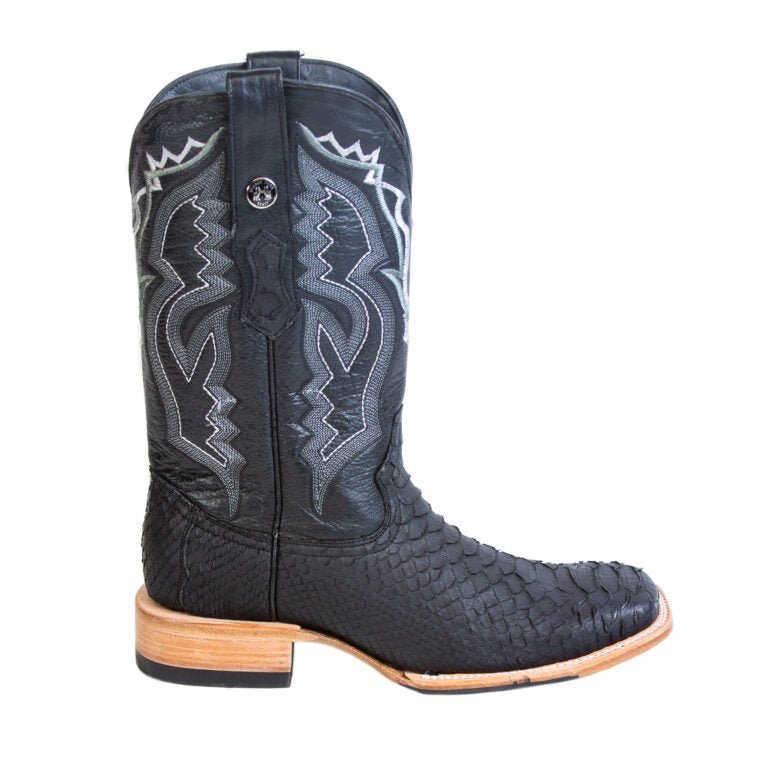 TANNER MARK MEN'S EXOTIC LEATHER Python Matte Black Western Boots With Black Top With Hybrid Sole - Rancho Sementalvariable